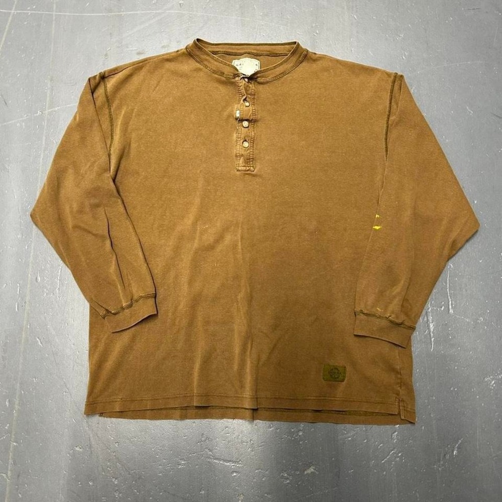 Y2K earth tone brown long sleeve Henley skater shirt